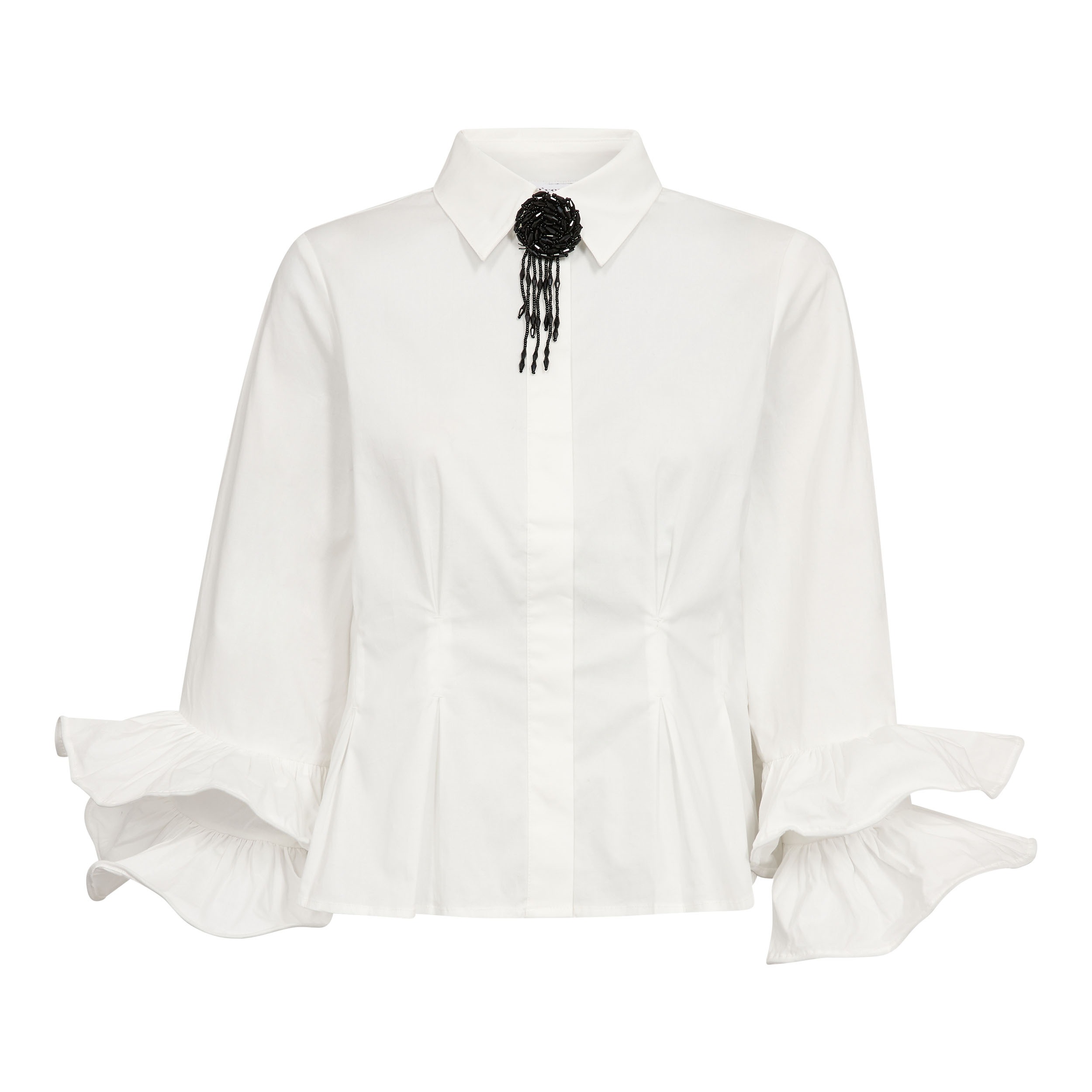 Halen blouse met plooien en volantmanchetten