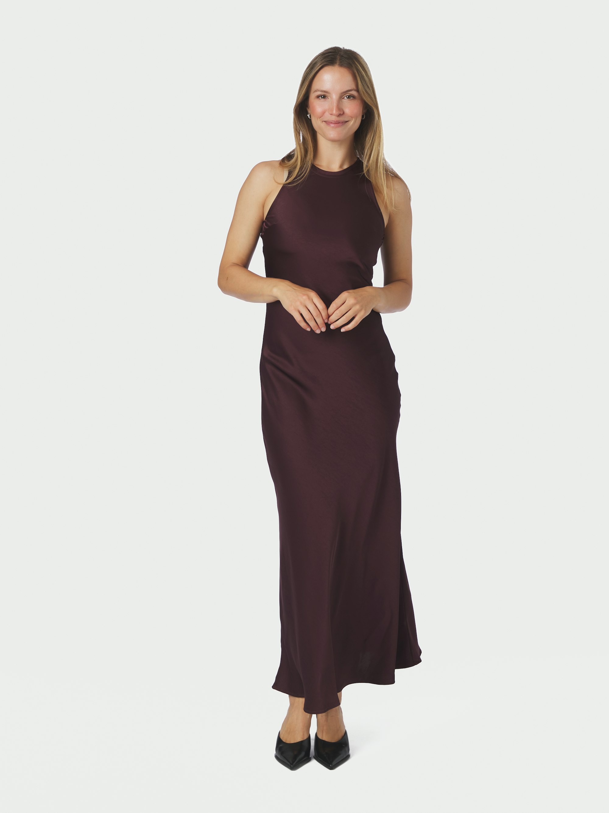 Celinie satijnen jurk bordeaux